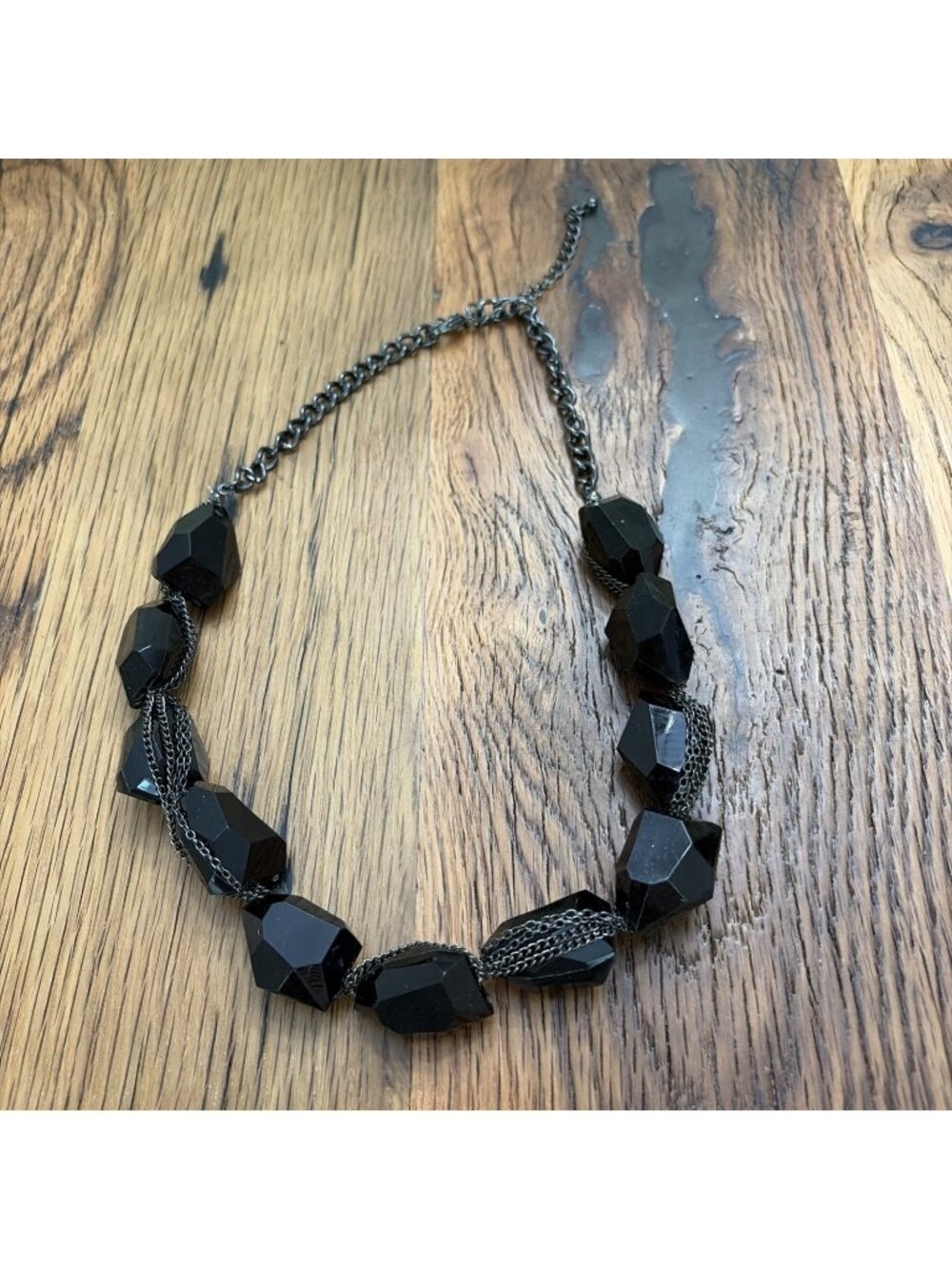 Chunky Black Beaded Necklace Chain Accent Goth